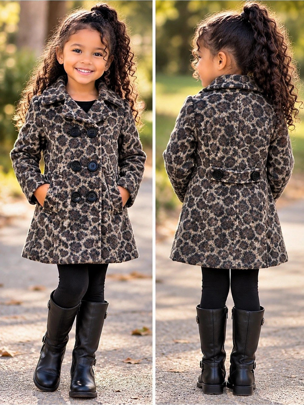 Vine and valley Girls Size 6 Leopard Print Pea Coat